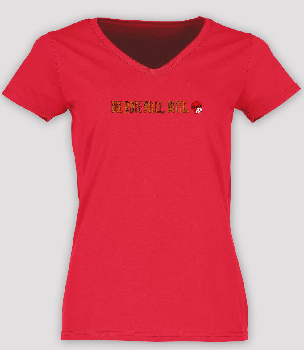 T-Shirt - Rote Pille V-Frau